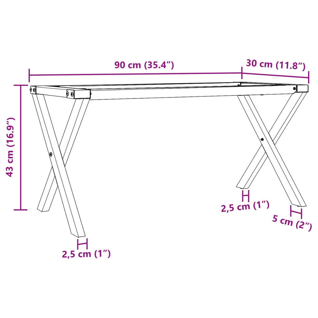 Telaio Gambe a X per Tavolino da Salotto-Gamba per Tavolo 90x30x43 cm in Acciaio
