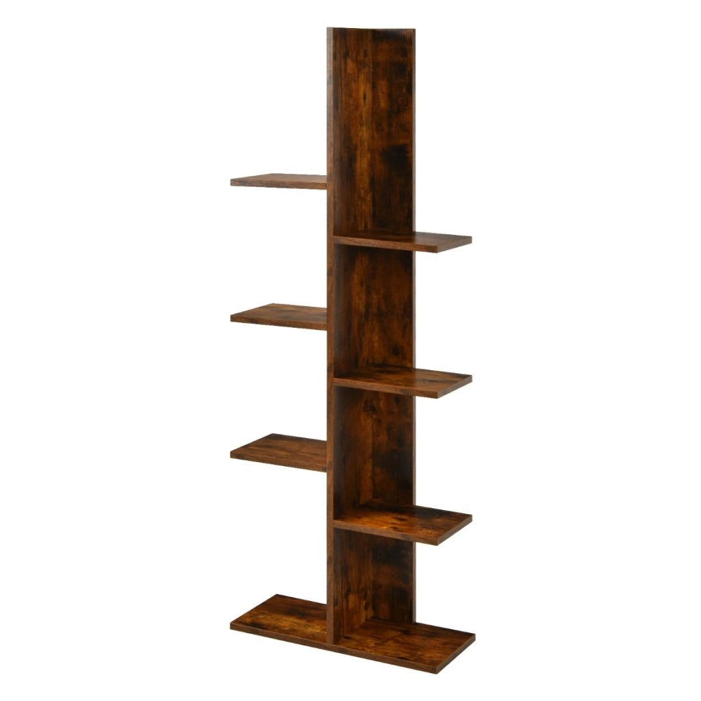 Libreria ad albero autoportante a 8 ripiani in legno-Stand espositivo multifunzionale per libri e piante Marrone