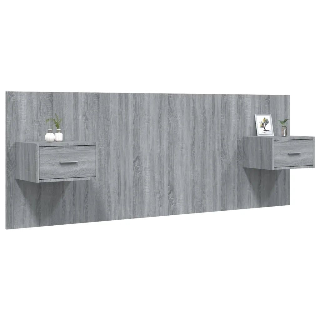 Testiera Letto con Comodini-Testiera con Contenitore in Legno Multistrato Grigio Sonoma 747961