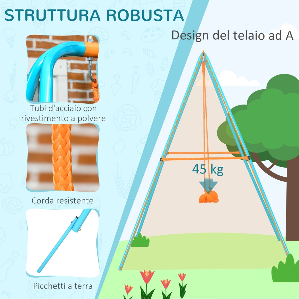 EasyComfort Altalena per Bambini 3-8 Anni da Giardino in Acciaio e PE con Seggiolino e Picchetti, 163x145x181 cm