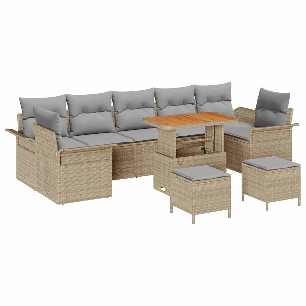 Set Divano da Giardino con cuscino 10 pcs Beige e Grigio Chiaro 3364072