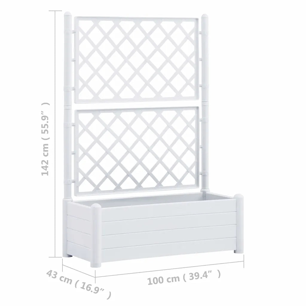 Fioriera | Cassetta per fiori | Vaso da Giardino con Graticcio 100x43x142 cm PP Bianco