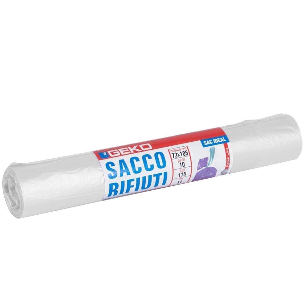 Trade Shop - Rotoli Sacchetti Buste Per Spazzatura 115lt 72x105 Chiusura Con Laccetto Bianco -
