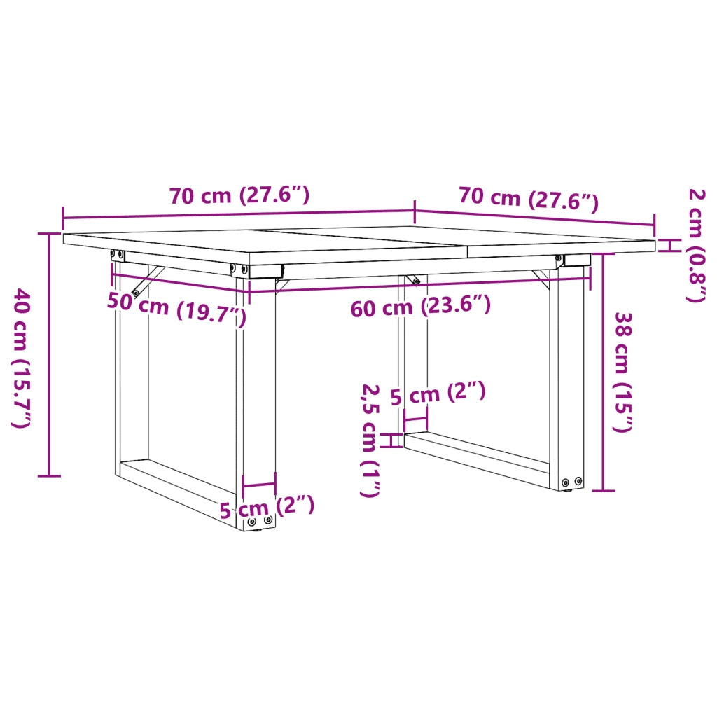 Tavolino da Salotto Telaio a O 70x70x40cm Legno Pino e Acciaio