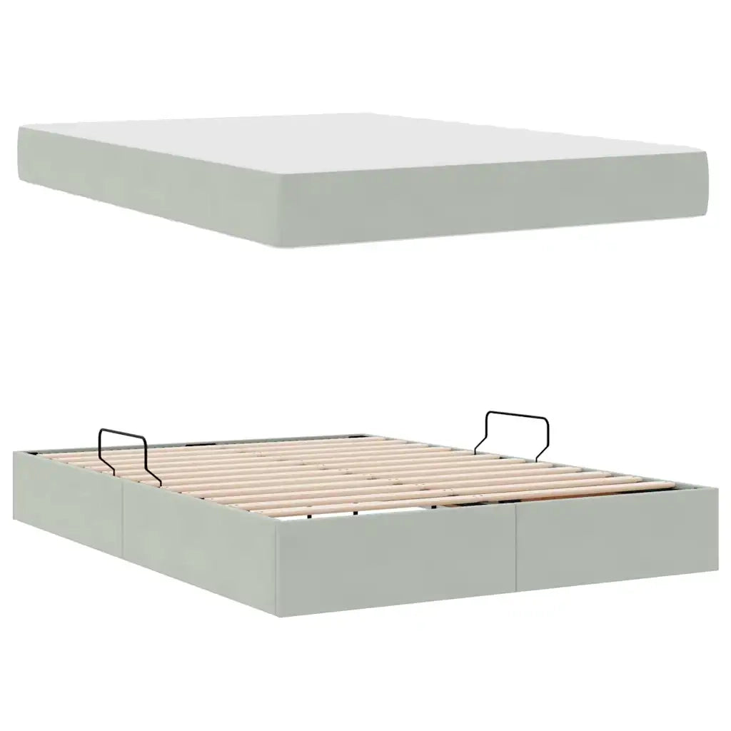 Letto con contenitore e materasso Grigio chiaro 140 x 200 cm