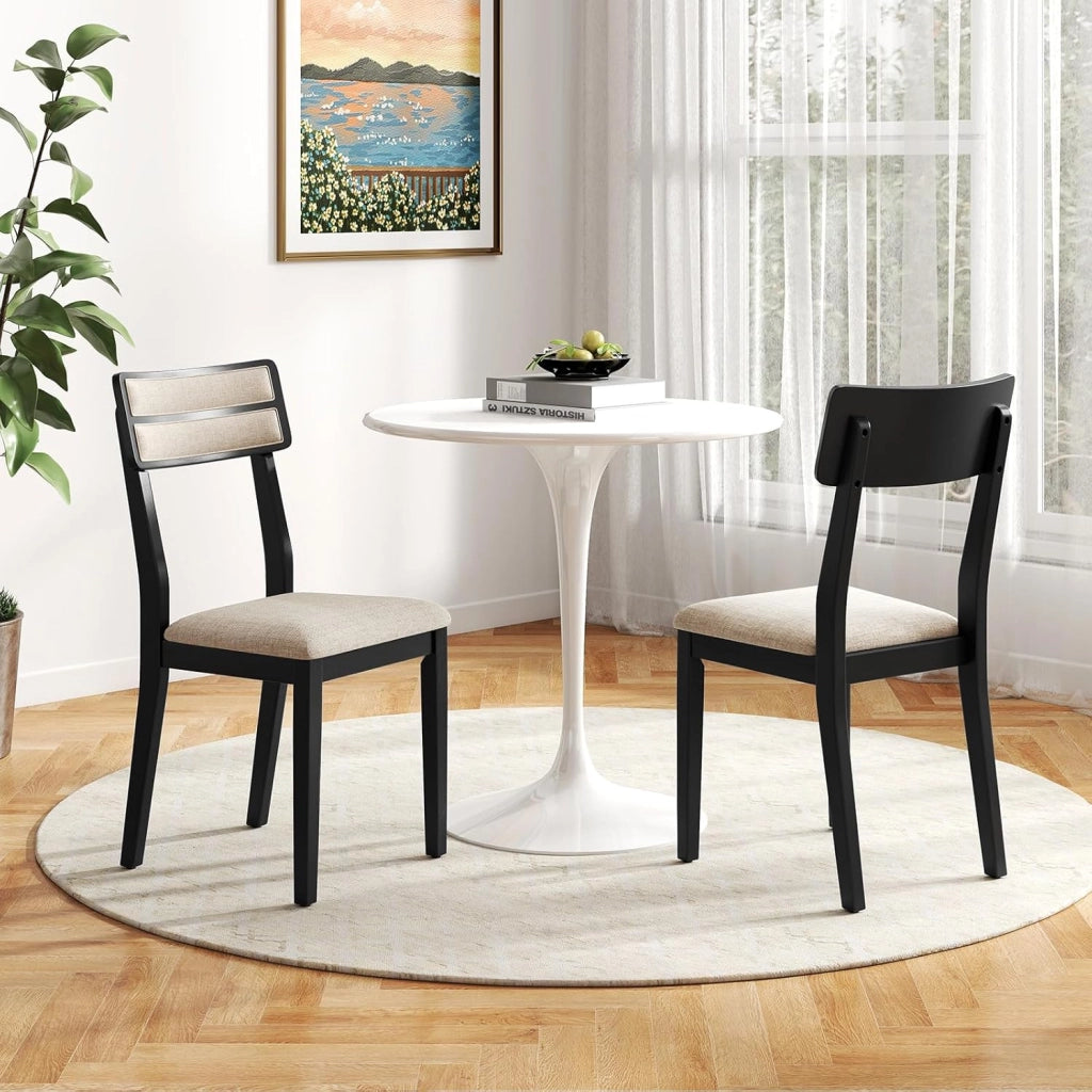 Set di 2 Sedie da Pranzo Moderne, Sedie Cucina in Tessuto con Schienale Inclinato, Gambe in Legno di Gomma e Seduta mbottita, Portata 180 kg, Ideale per Sala da Pranzo, Soggiorno (Nero)