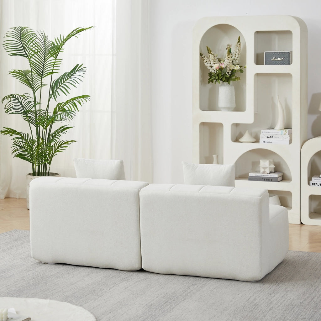 DIVANO MODULARE CURVO A 6 POSTI Beige in Chenille con 2 cuscini