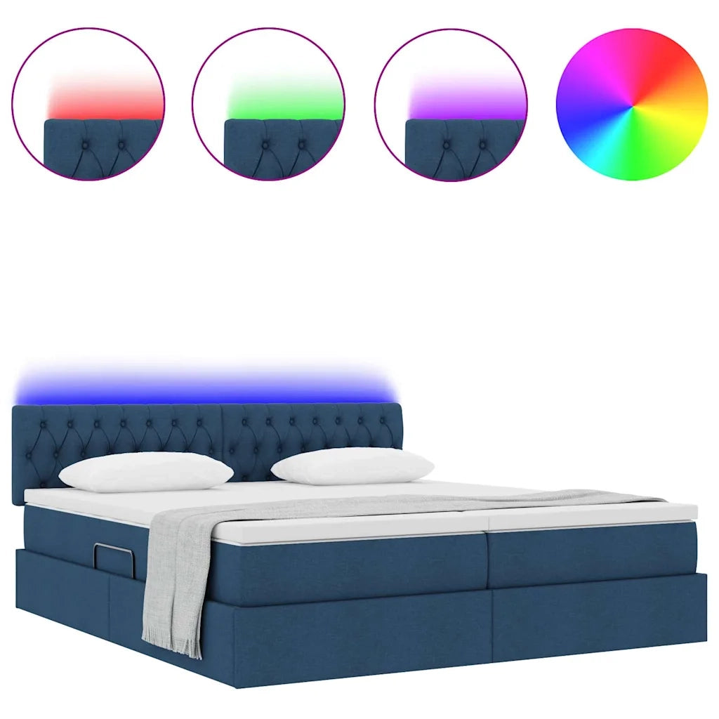 Letto con luci a strisce a LED Blu 180 x 200 cm Tessuto
