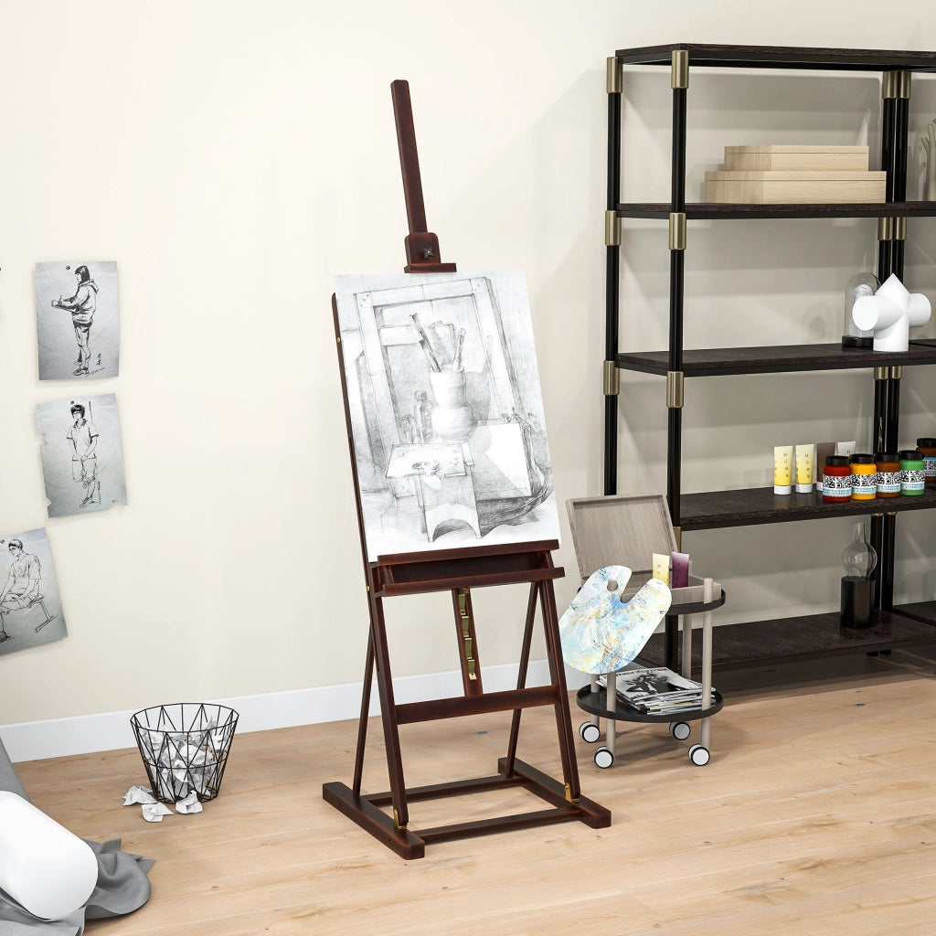 Cavalletto da Pittore 53x50,5x171-230cm Regolabile con Vano Contenitore in Legno di Faggio