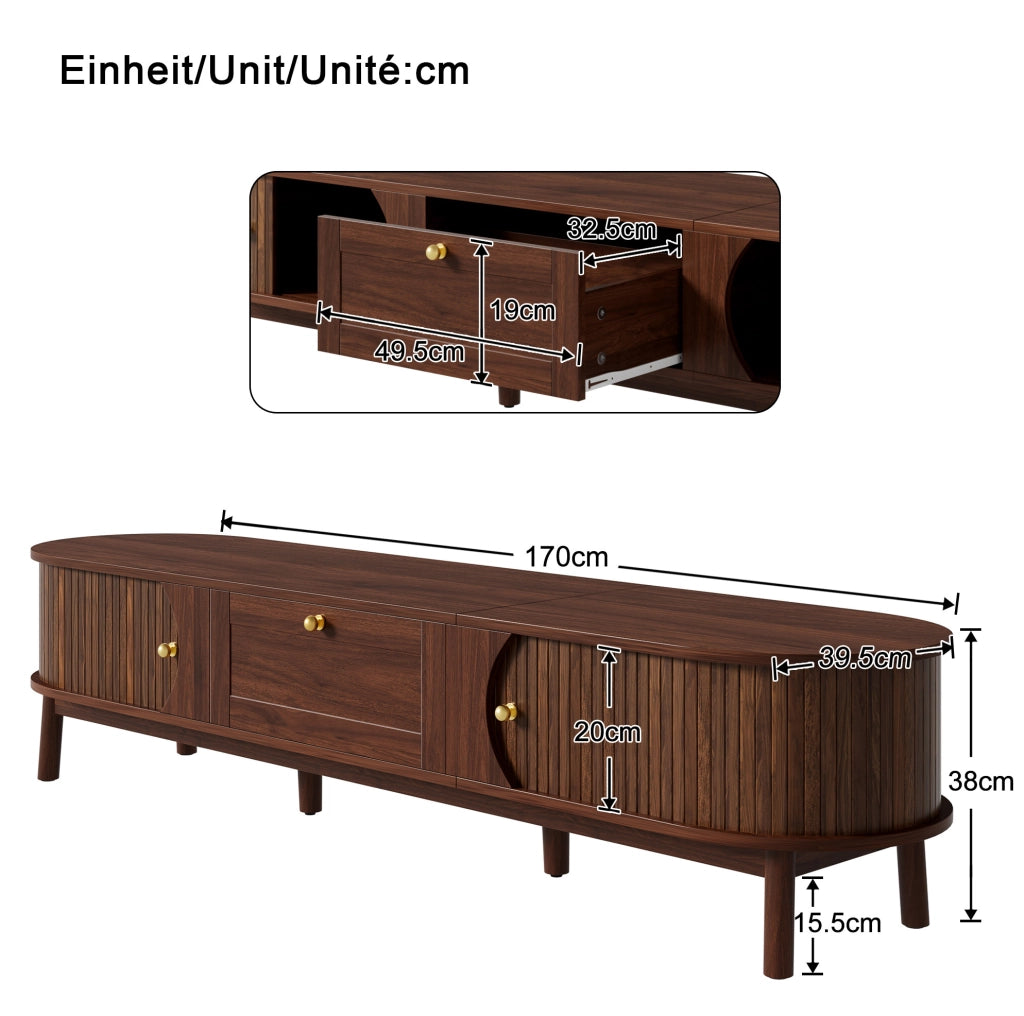 Mobile TV 170x39.5x38 cm con cassetto e ante scorrevoli in MDF noce