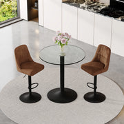 Tavolo da bar rotondo in vetro con 2 sgabelli girevoli, base in metallo nero, per bar e cucina, 89 cm
