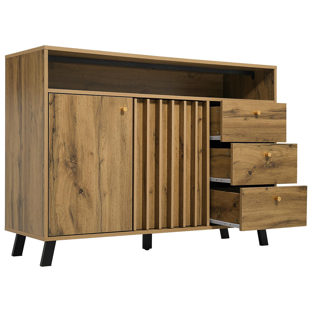 Credenza con 3 cassetti e 2 ante - Xylo - Stile vintage in quercia scuro 120x40x85 cm