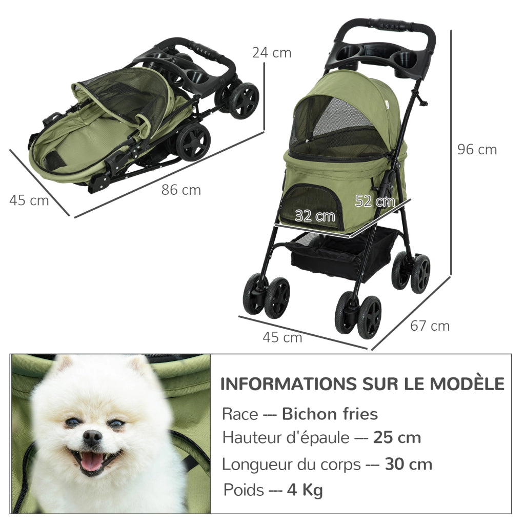Carrello pieghevole per cani e gatti ¨C Minimal ¨C Verde, tessuto Oxford 300D impermeabile, 4 ruote