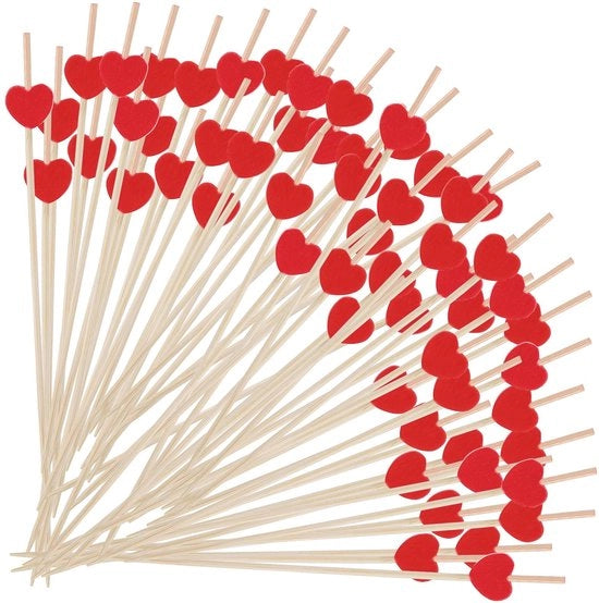 Set di Spiedini per Cocktail 100 pezzi - Spiedini a forma di cuore in bambù - Decorazione per Festa - Spiedini per Buffet - Spiedini per Finger Food - Materiale naturale e biodegradabile