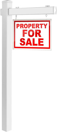 Palo per Cartelli Immobiliari da 183 cm, Palo per Cartelli di Vendita UPVC per Cartelli di Vendita Garage, in Affitto, Vendita Immobiliare, Braccio da 91 cm (Bianco)