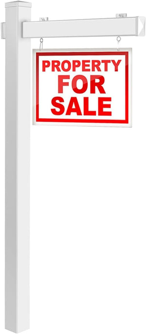 Palo per Cartelli Immobiliari da 183 cm, Palo per Cartelli di Vendita UPVC per Cartelli di Vendita Garage, in Affitto, Vendita Immobiliare, Braccio da 91 cm (Bianco)