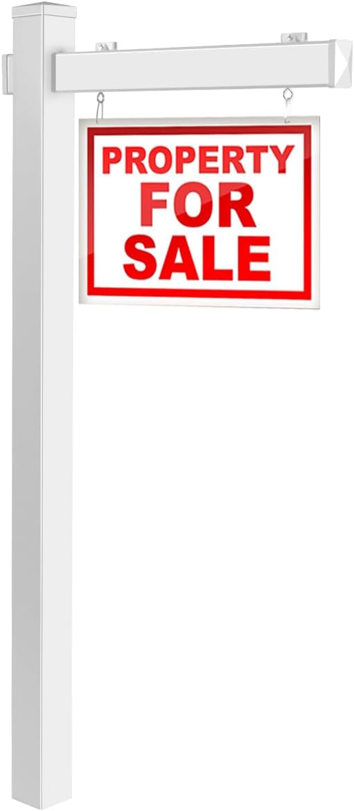 Palo per Cartelli Immobiliari da 183 cm, Palo per Cartelli di Vendita UPVC per Cartelli di Vendita Garage, in Affitto, Vendita Immobiliare, Braccio da 91 cm (Bianco)