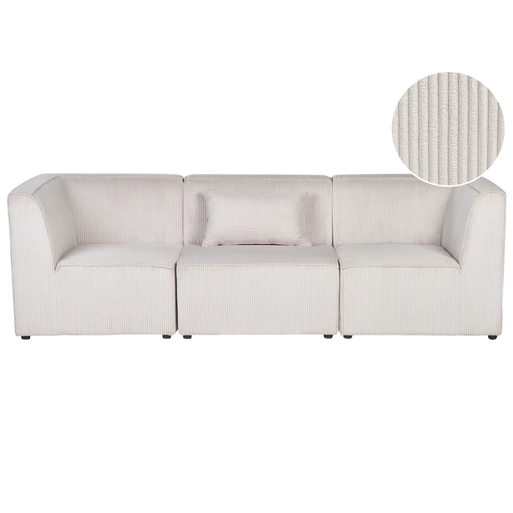 Divano modulare moderno a 3 posti in velluto a coste beige sporco stile classico salotto soggiorno