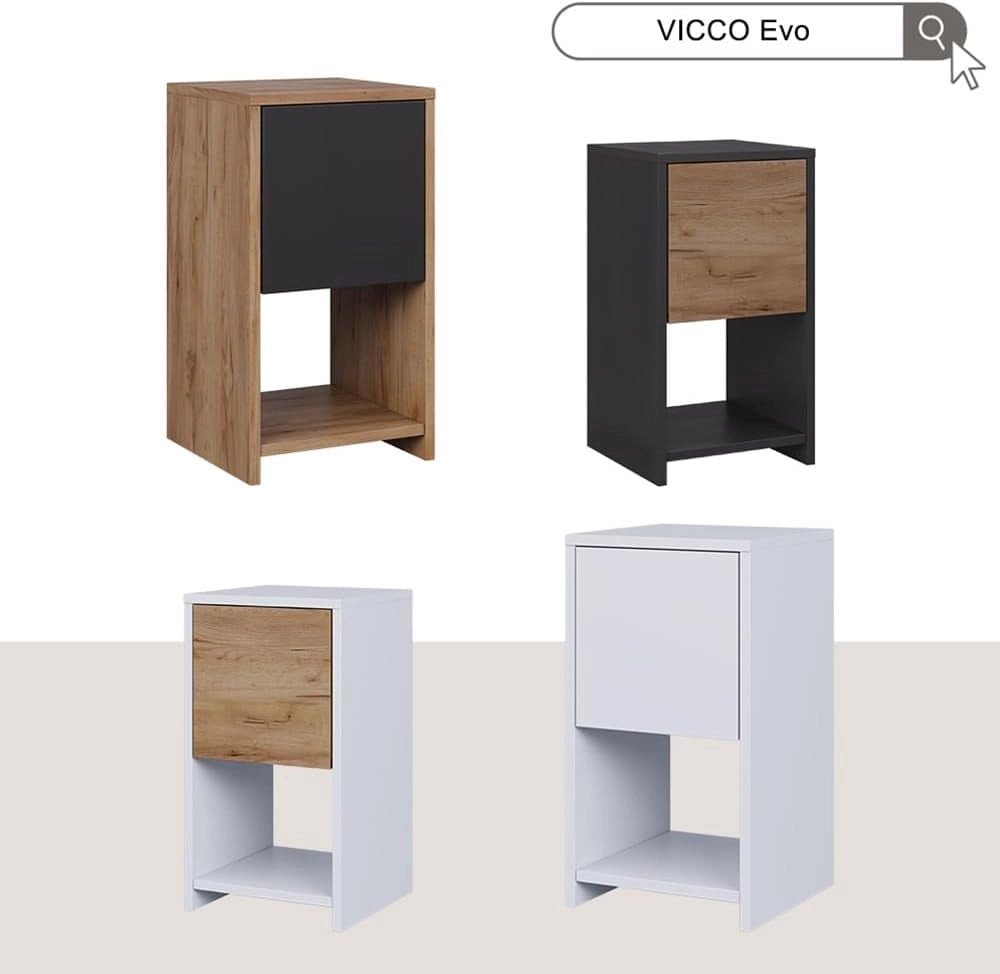 Comodino Evo, Quercia dorata/antracite, 30 x 55 cm con 3 cassetti