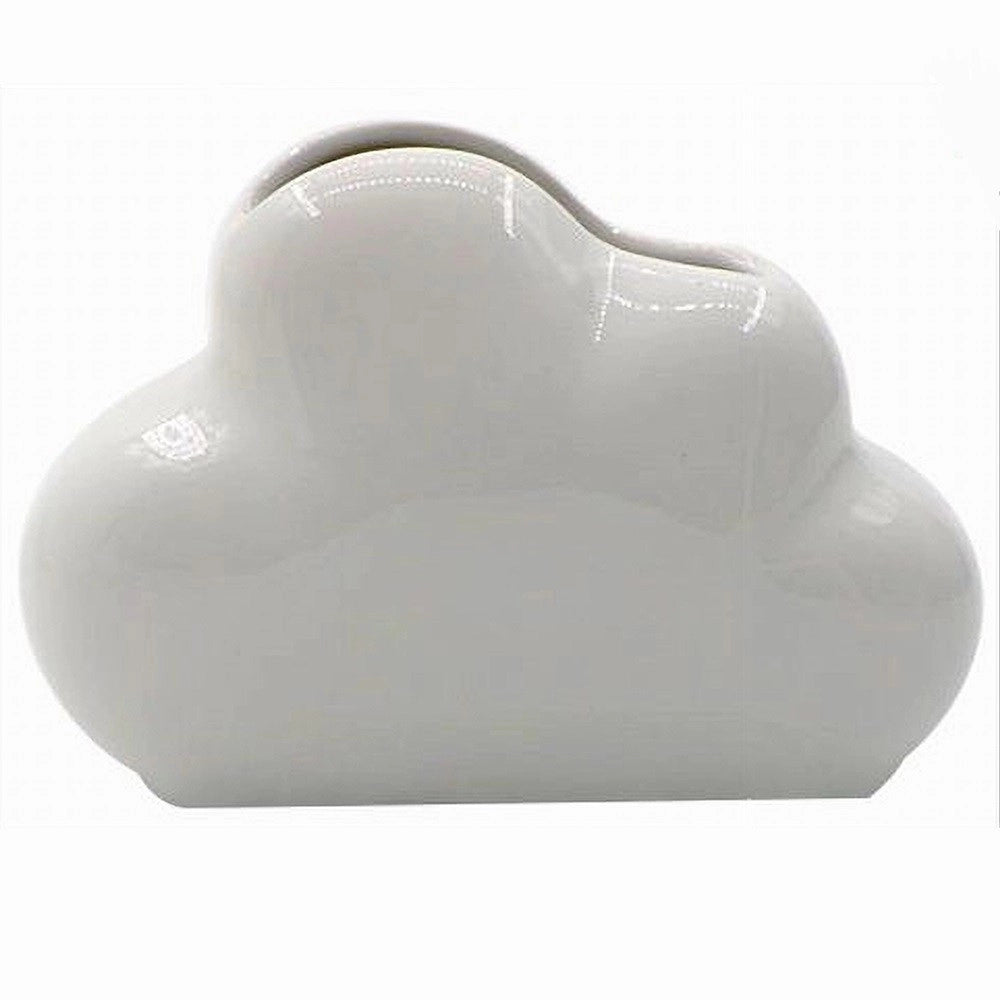 Trade Shop - Porta Spazzolini Bicchiere Dentifricio Bagno Ceramica Bianca Forma Nuvola 79937 -