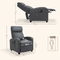 Poltrona Relax Massaggiante con Telecomando e 8 Programmi, Reclinazione e Poggiapiedi, 68x88x98cm, Grigio