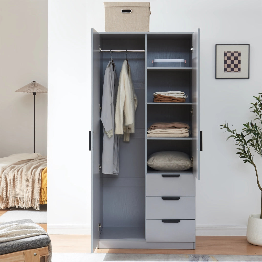 Armadio Guardaroba Eiselfing con Scomparti e Cassetti 176 x 80 x 52 cm Grigio [en.casa]