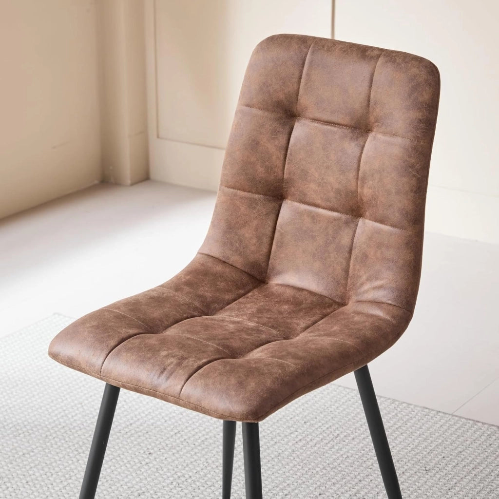 GrandCA HOME Set Tavolo e Sedie da Pranzo, 4 Sedie da Pranzo in Pelle Tecnica Marrone Chiaro e un Tavolo da Pranzo Rotondo Moderno da 100 cm, adatti per Cucina e Soggiorno (Marmo Bianco 1)