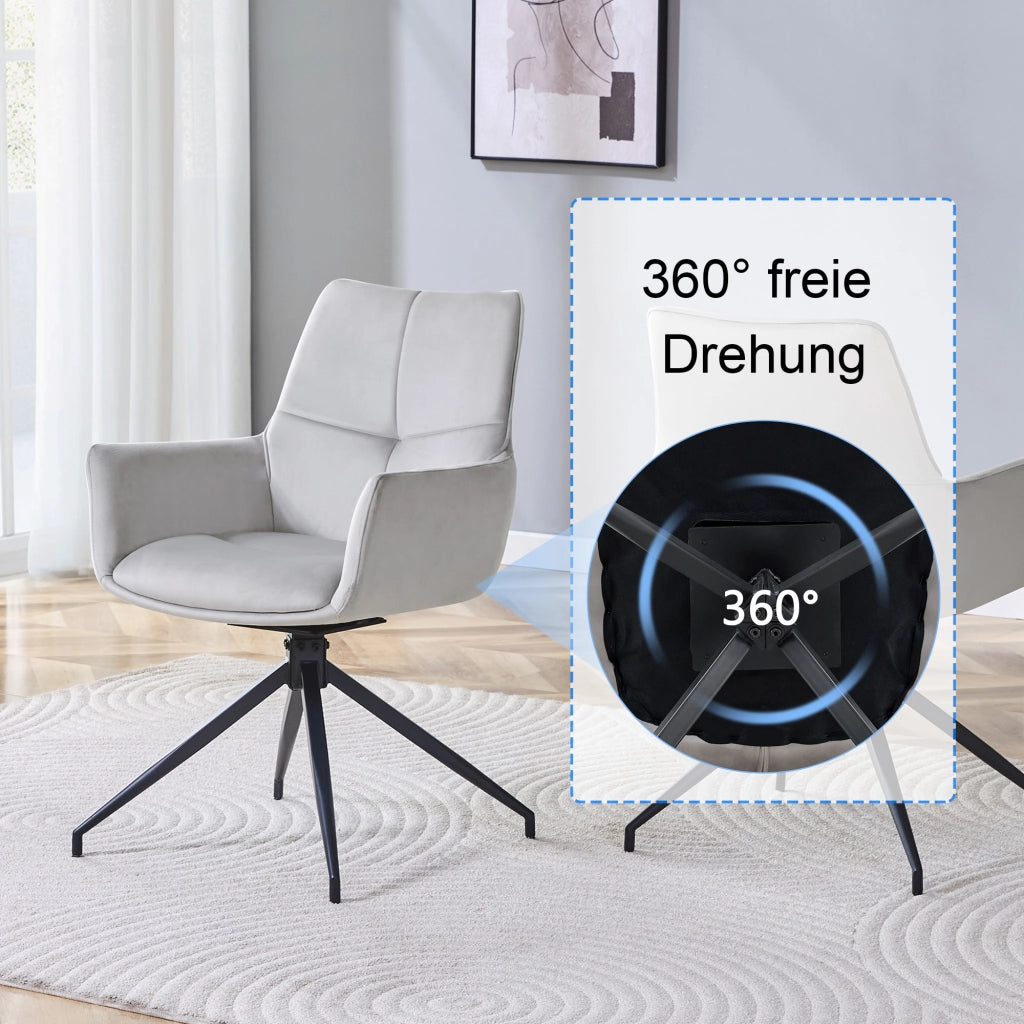 SEDIA Girevole 360° 85 cm Tessuto Grigio Chiaro e Metallo Nero