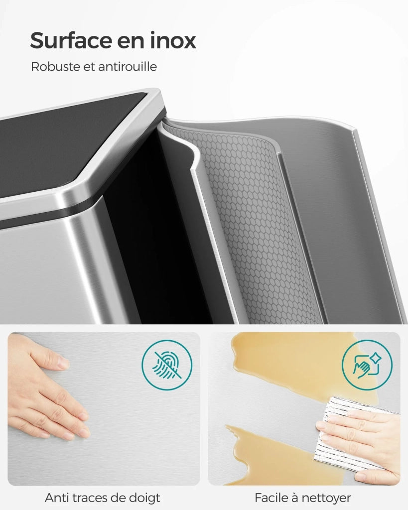 Pattumiera a 2 pedali con doppio scomparto 2 x 30 litri acciaio inox anti-impronta secchio interno in plastica con manico grigio 12_0007156