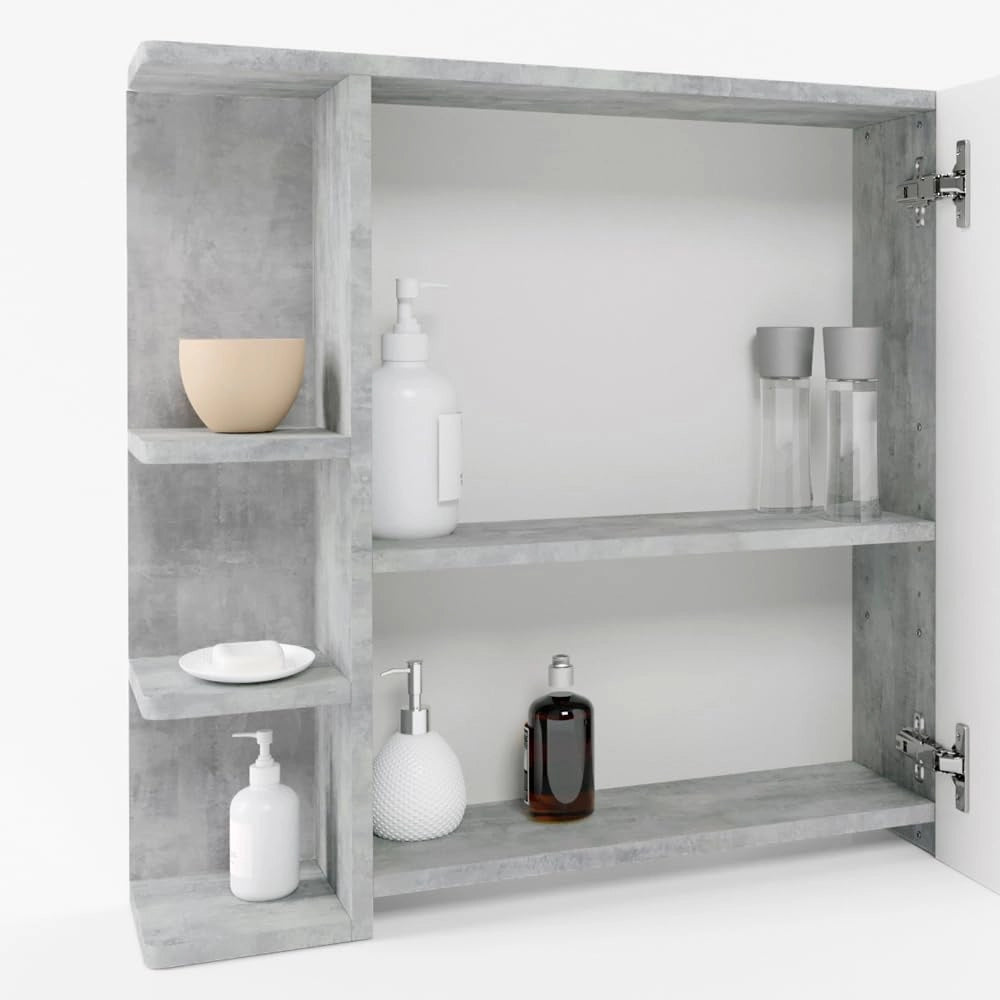 Specchio contenitore bagno Fynn, Calcestruzzo, 79.6 x 64 cm, con specchio e ripiani aperti per montaggio a parete