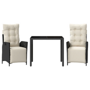 Set da Pranzo da Giardino 3 pz | Set Salotto da Giardino con Cuscini Nero in Polyrattan