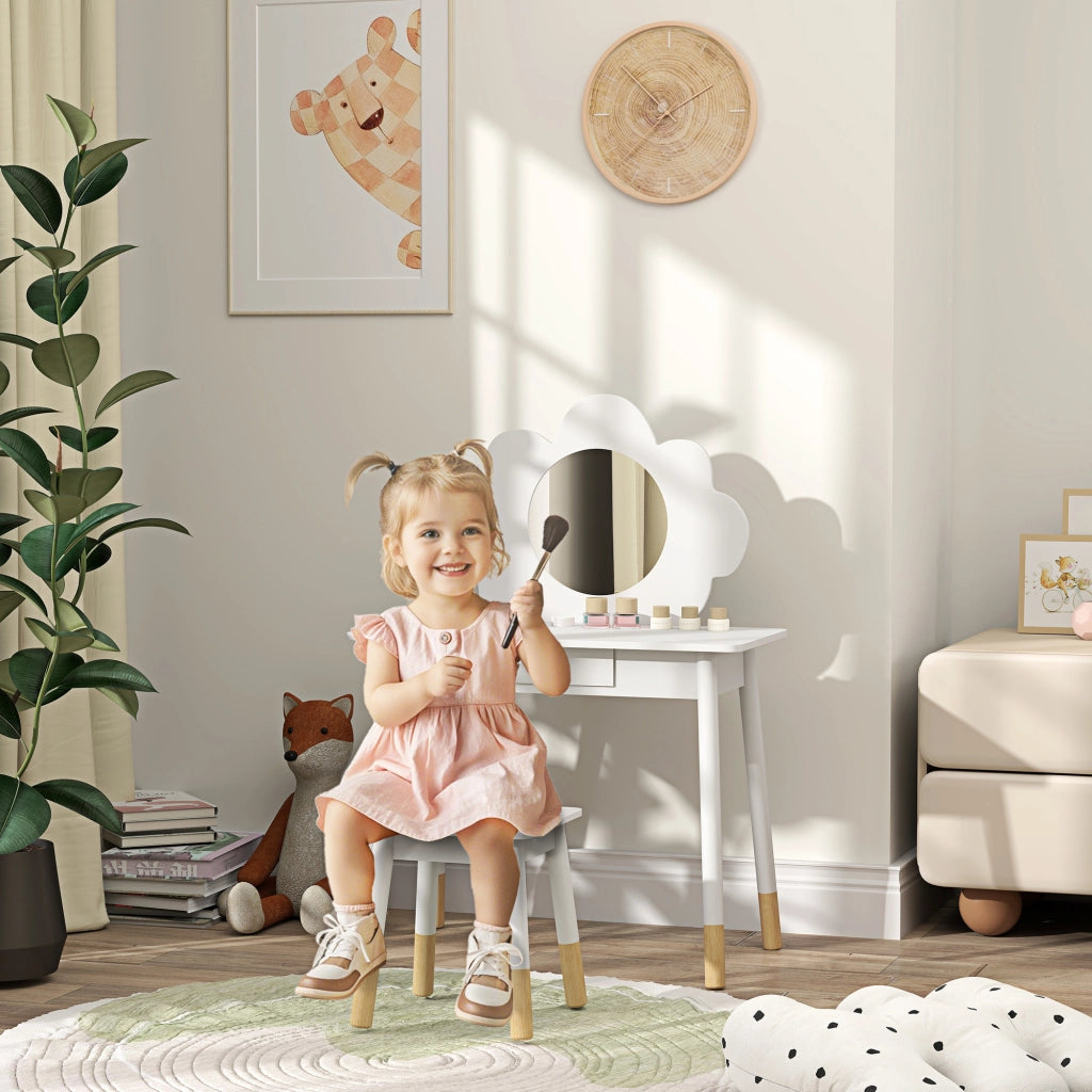 Scrivania con specchio e sedia per bambini ¨C zephmum ¨C bianco 60x40x80