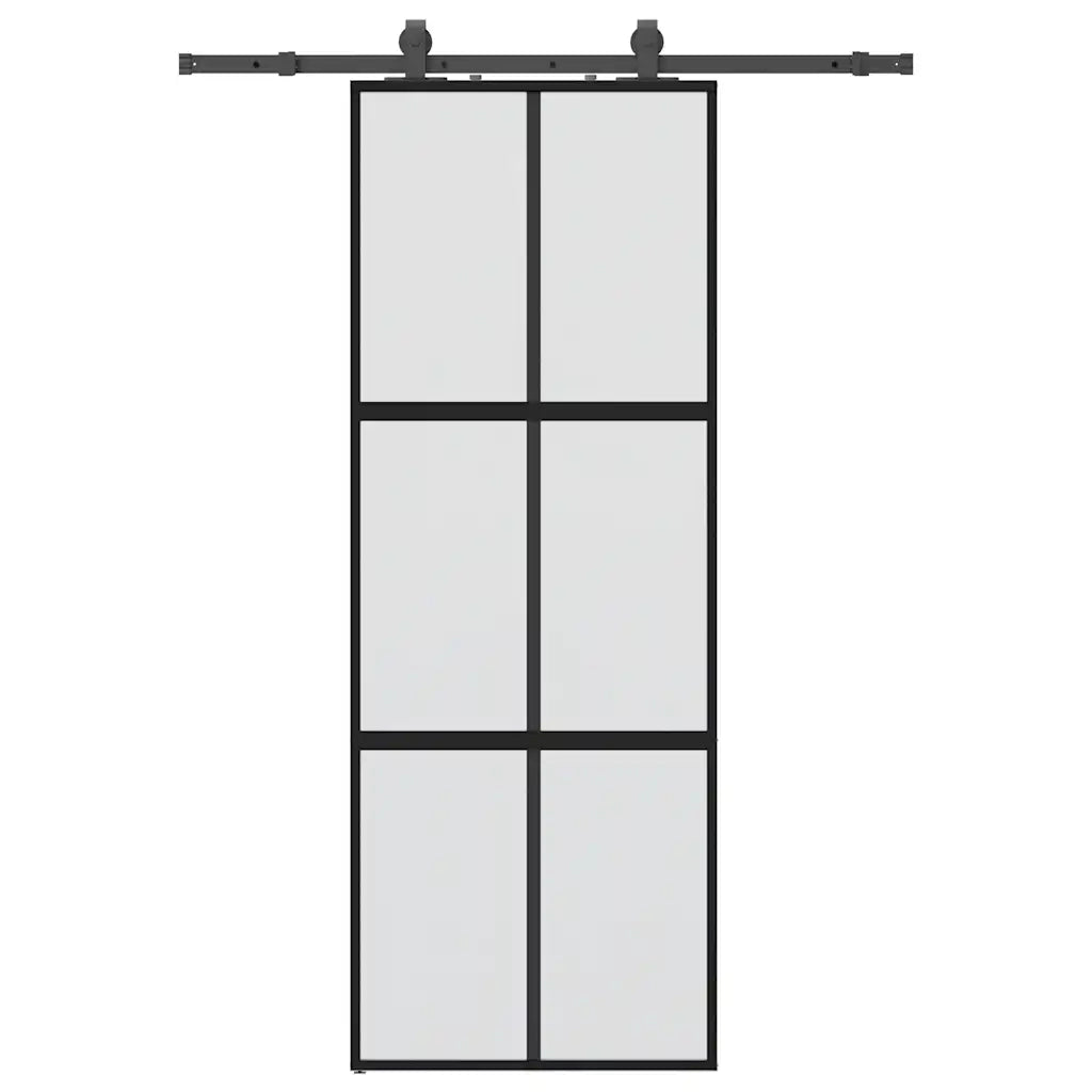 Porta Scorrevole Set Ferramenta Nera 76x205 cm Vetro Temperato