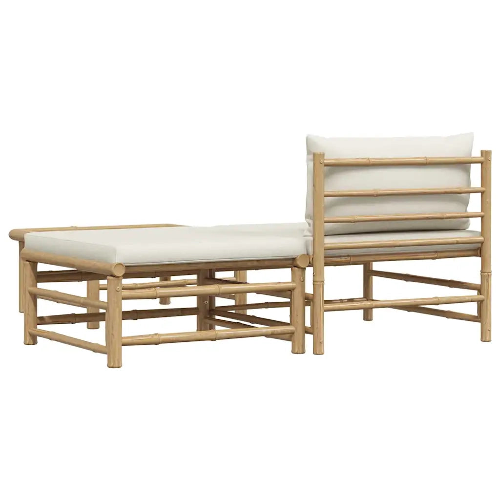 Salotto da Giardino-Set Divani da Giardino 3 pz con Cuscini Bianco Crema in Bamb¨´