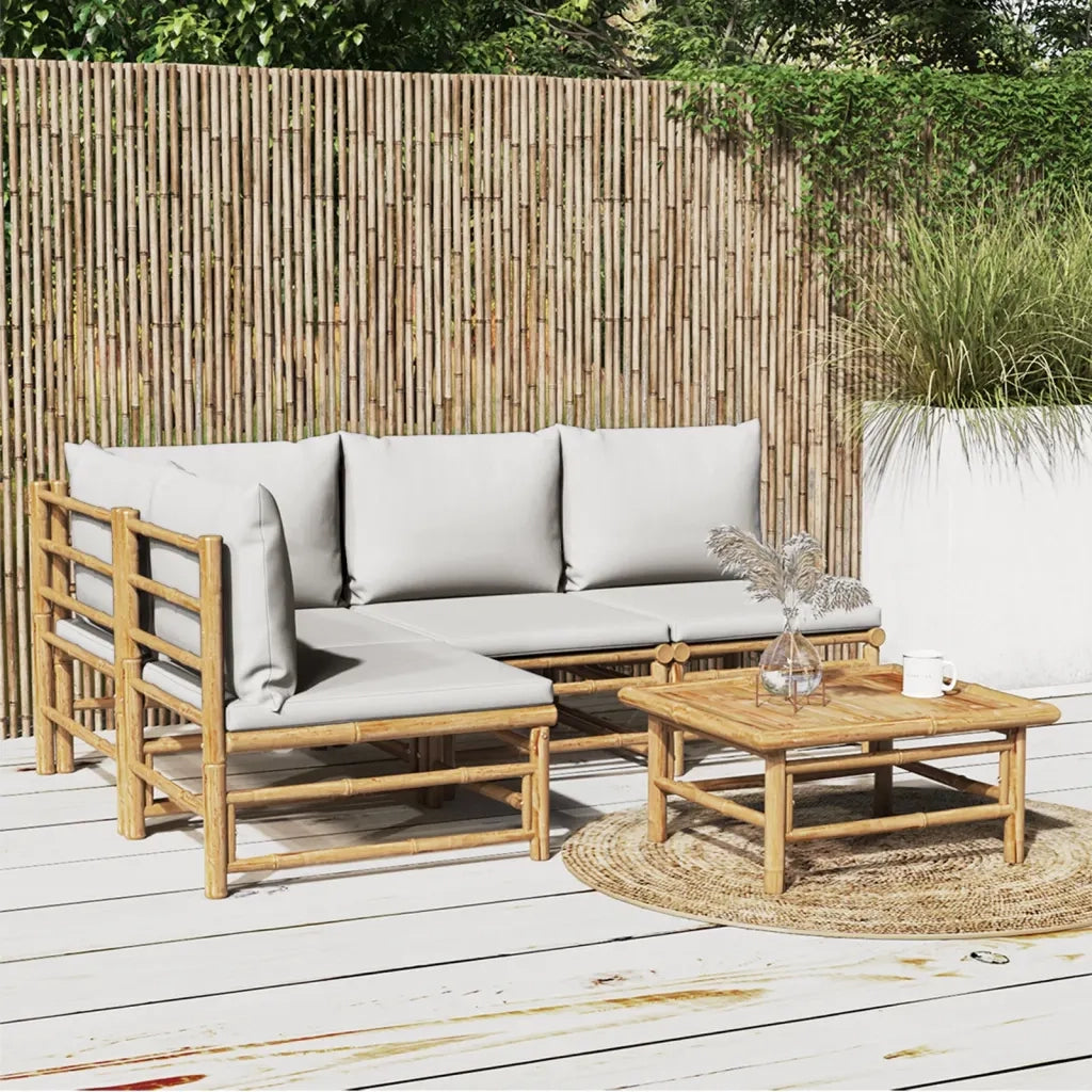 Set Salotto da Giardino 5pz con Cuscini Grigio Chiaro BambÃ¹cod mxl 124275