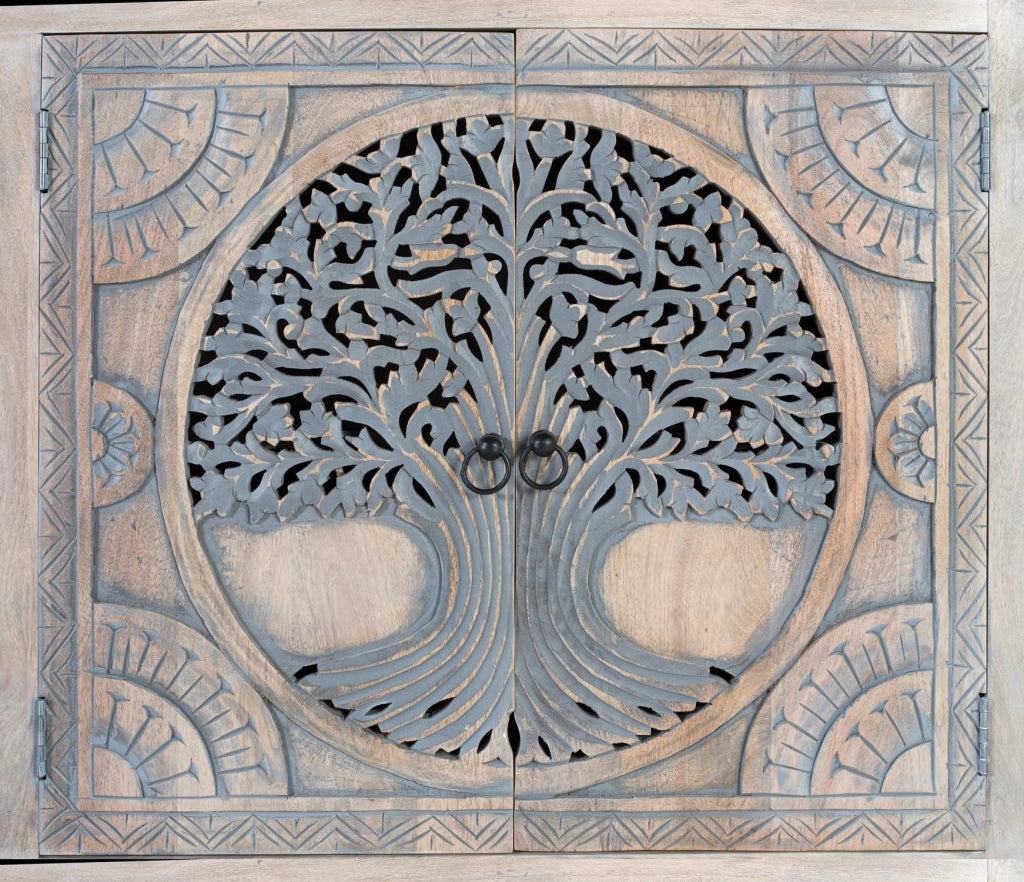 Credenza in legno di mango con 4 ante decorate a mano