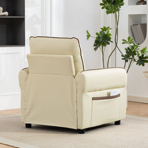 Poltrona da Salotto Moderna con Imbottitura Spessa Tasca Laterale e Rivestimento in Finta Pelle Beige