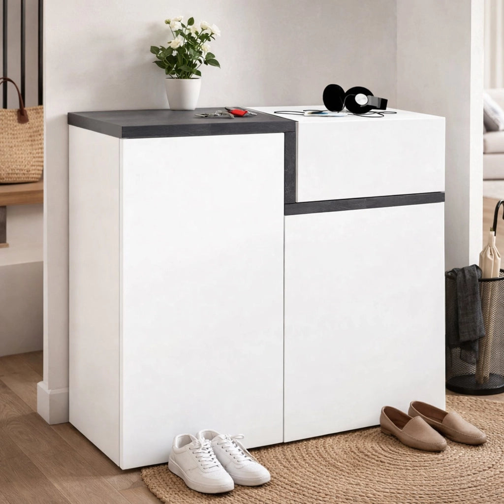 Mobile Portascarpe Morfeo, Scarpiera 16 Paia Made in Italy, 80x40x80h cm Bianco Lucido