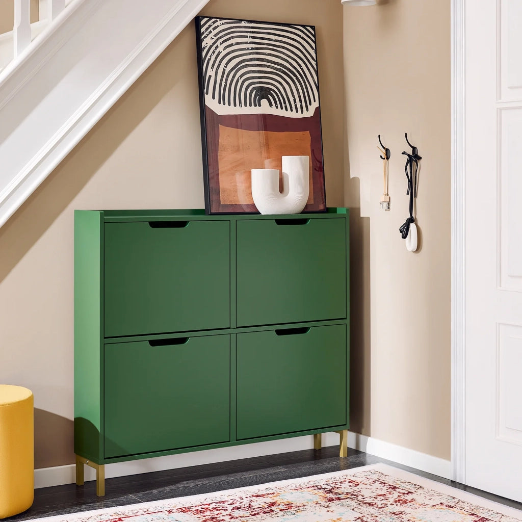 Scarpiera con 4 ribalte Portascarpe salvaspazio Regolabili Verde Scuro L100xP19xA90cm FSR100-SY