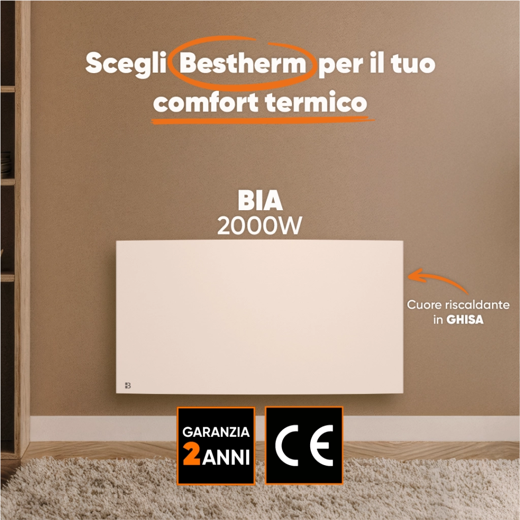 Radiatore elettrico fisso a inerzia secca in ghisa Bestherm BIA 2000W, orizzontale, bianco