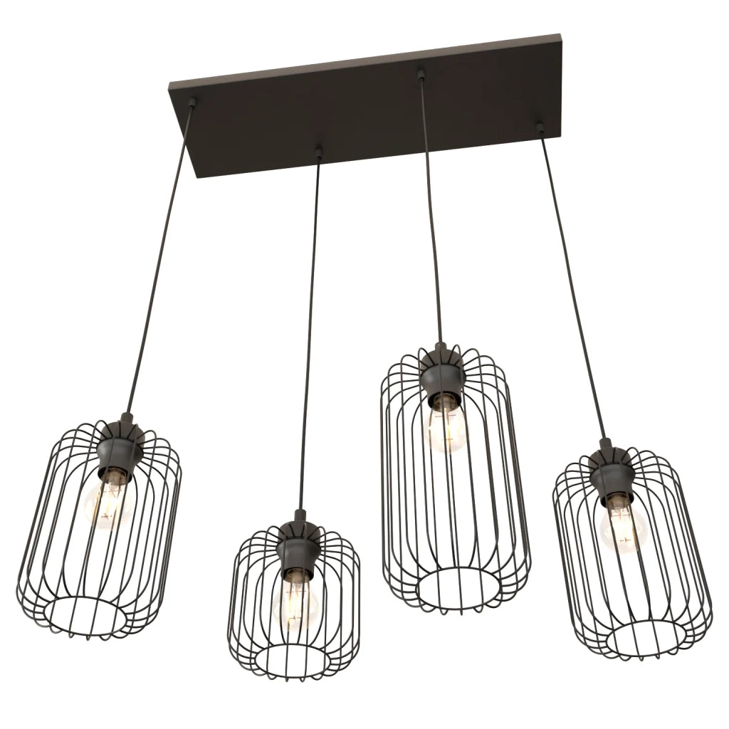 Sospensione Minimal Industrial Minerva 4 Luci Lineari Nera