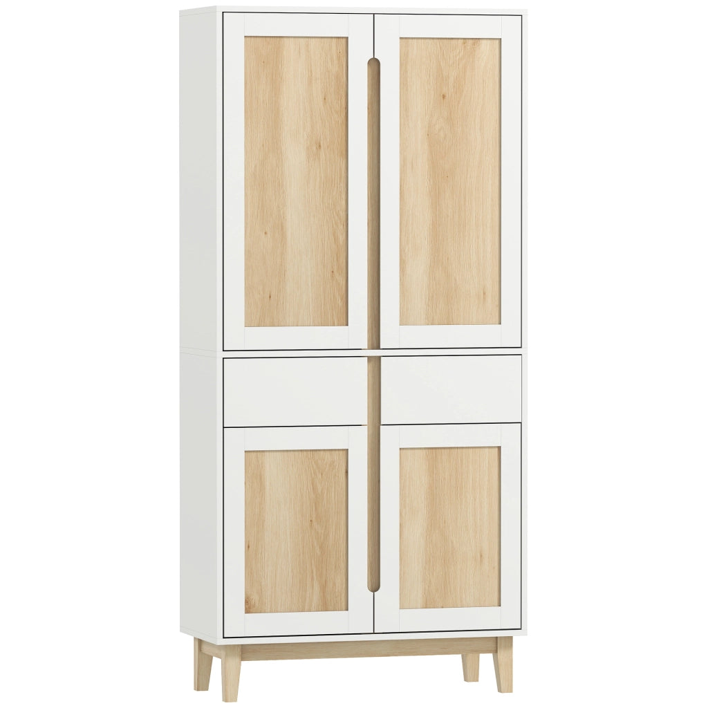 Credenza Cucina con 4 Porte e 2 Cassetti ¨C Zephmum ¨C Bianco Rovere 80x35x170cm
