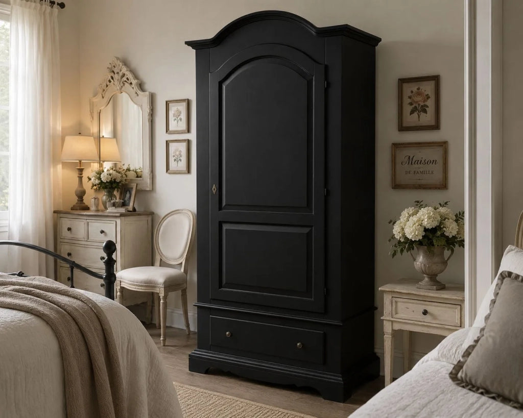 Armadio shabby chic 1 porta legno nero opaco 96x56x196 - Mobili 2G