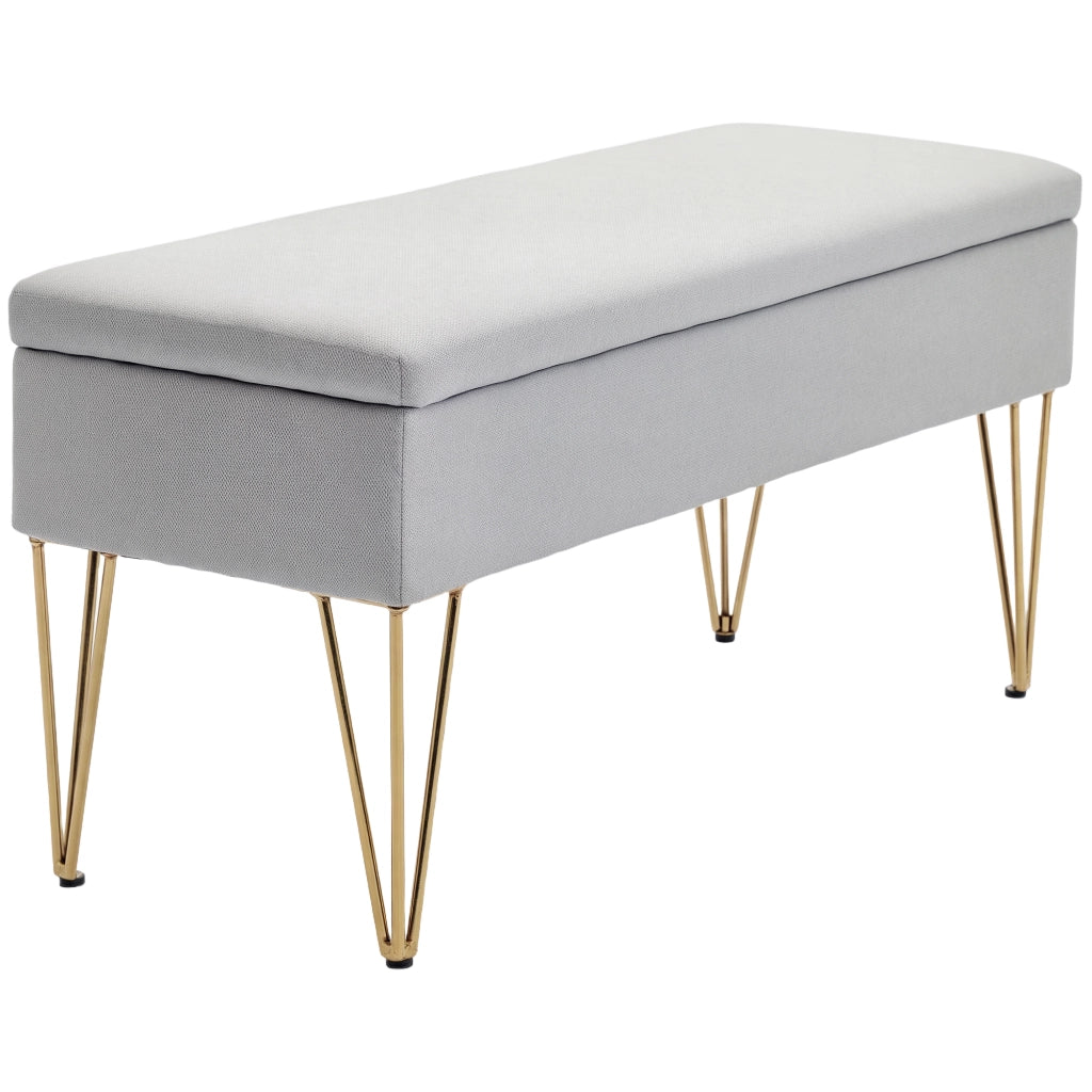 Pouf Piede Letto Imbottito in Tessuto Grigio con Gambe in Acciaio ¨C zephmum ¨C Grigio Chiaro