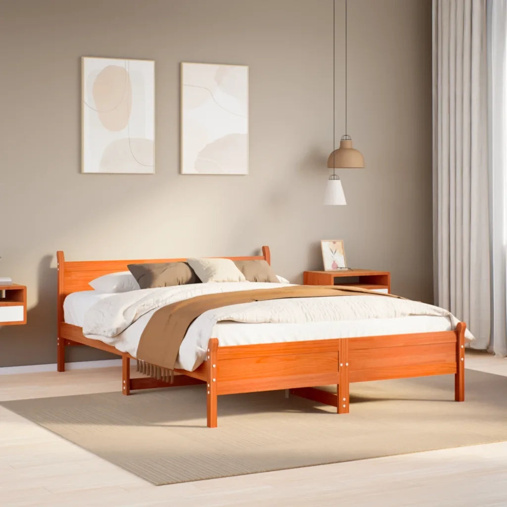 Letto senza Materasso Marrone Cera 135x190 cm in Legno di Pino 855608