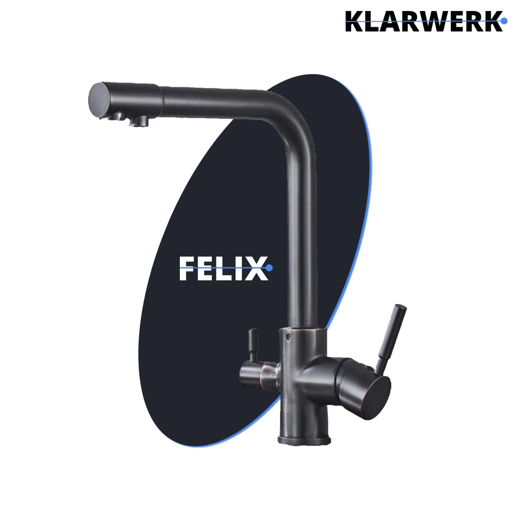 Felice | Rubinetto per acqua potabile a 3 vie premium nero opaco | Miscelatore da cucina ad osmosi in acciaio inossidabile | Filtra 3 connessioni