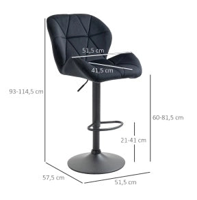 Set di 2 sgabelli bar 51.5x57.5x93-114.5 cm girevoli e regolabili in altezza in poliestere nero