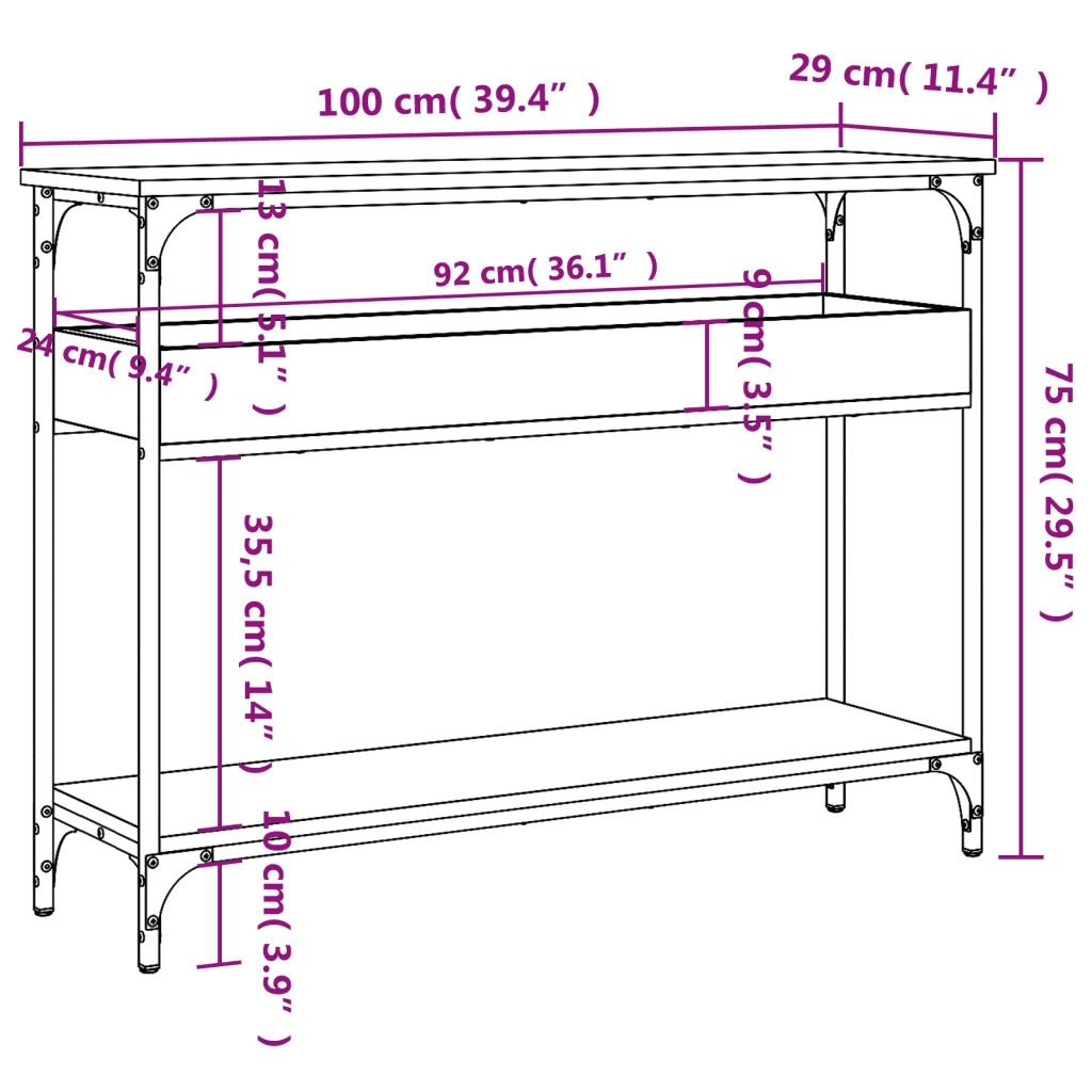 Tavolo Consolle Ripiano Grigio Sonoma 100x29x75cm Multistrato 837720