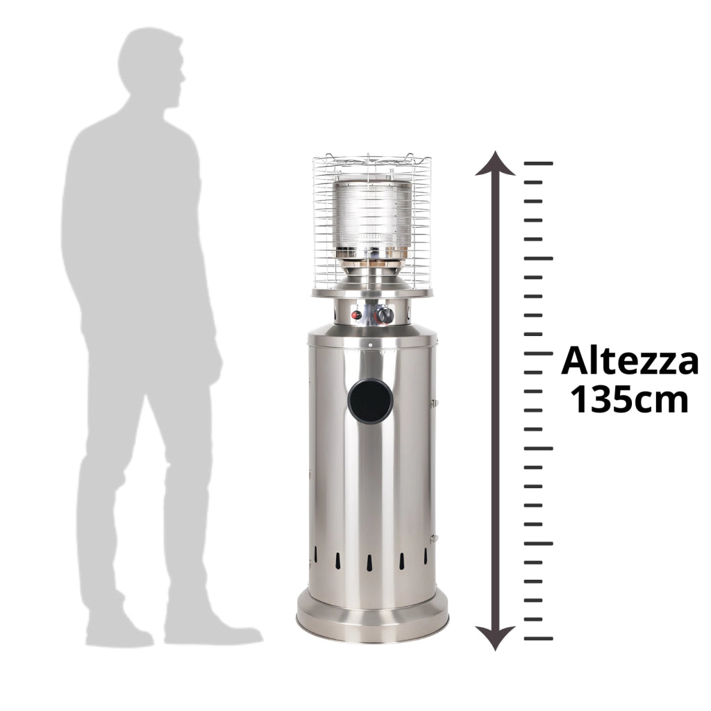 Stufa a Gas da Esterno Riscaldatore Gpl Portatile con Ruote FIRE Cilindro Arredo Riscaldante per Terrazzo P Acciaio Inox
