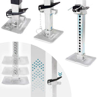 Piede stabilizzatore per rimorchi roulotte, max 900 kg, regolabile in altezza con manovella, con pedale e perno di sicurezza